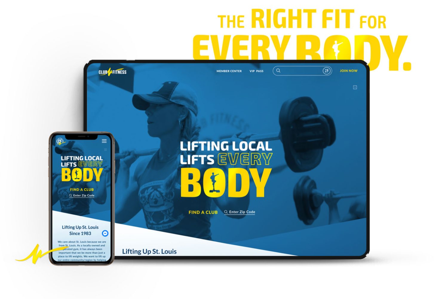 ClubFitness-UI mockup of club fitness website on laptop and mobile devices