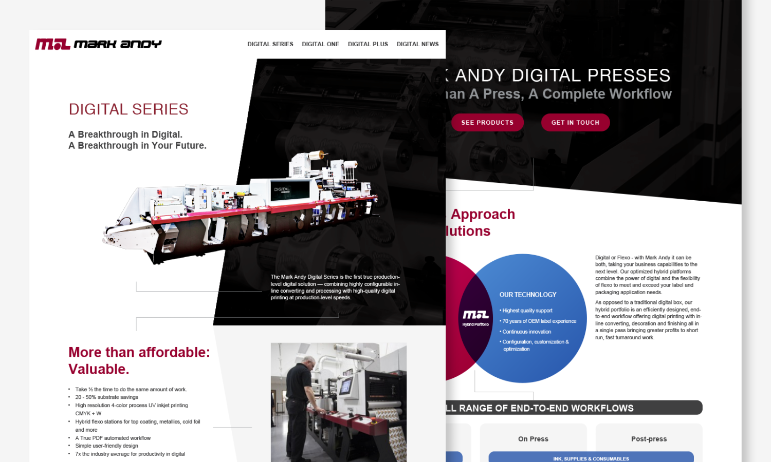 two mockups of the mark andy website
